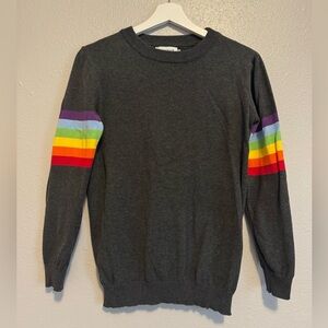 🌺SOLD🌺OXKNIT Charcoal Grey Rainbow Stripe Sleeve Knit Sweater - Size M